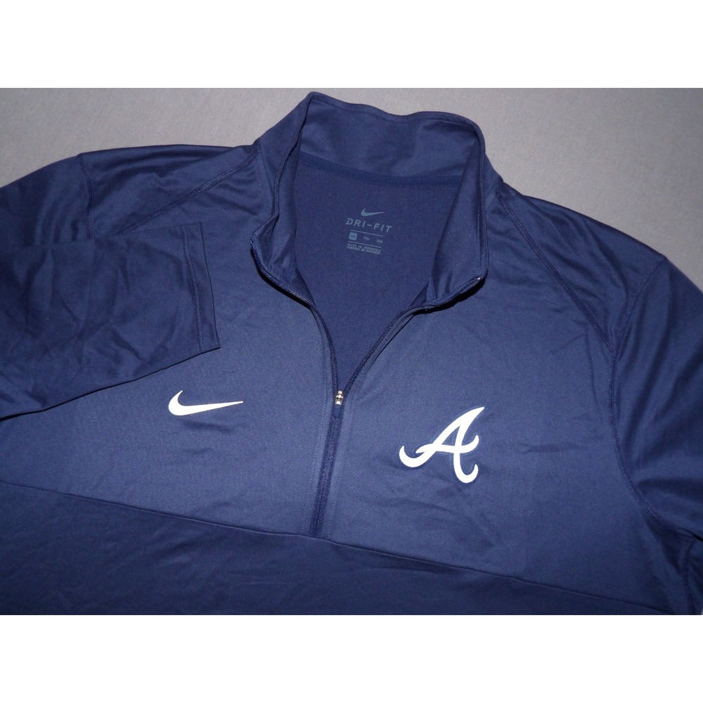 Nike‎ Dri-Fit Atlanta Braves Navy Blue 1/4 Zip Light Weight Jacket Men's XXL